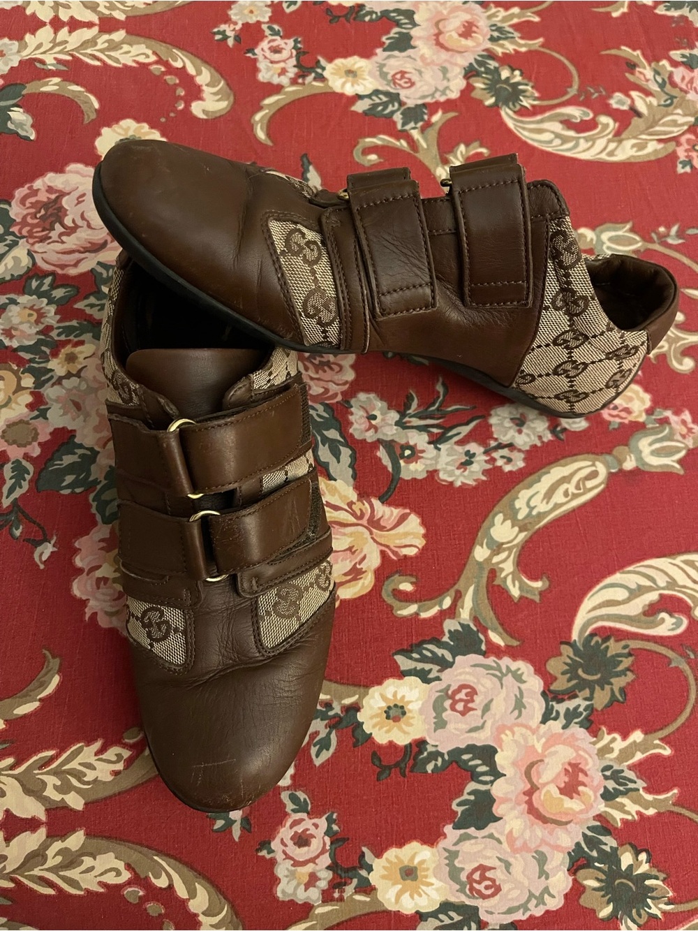 Vintage Gucci Brown Leather & GG Canvas Double-Strap Sneakers - Picture 6 of 6